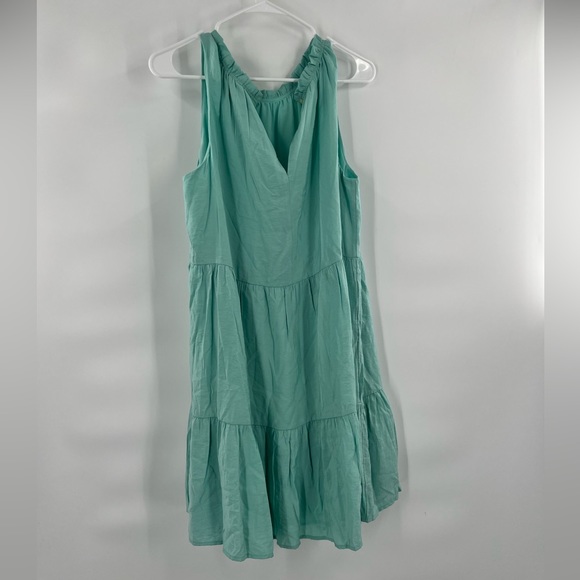 Ann Taylor Loft teal mint green tiered summer sleeveless dress size L - Picture 7 of 12